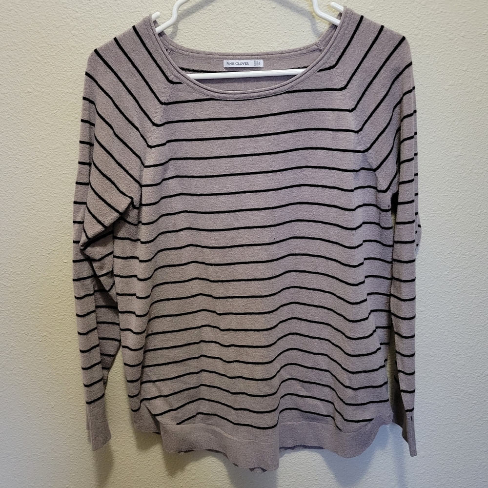Pink Clover Striped Crewneck Pullover Sweater, size XL